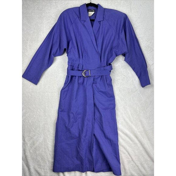 Vintage 80s Joseph Ribkoff Purple Dress Suit One Piece With Belt Button Up Skirt - Picture 8 of 14